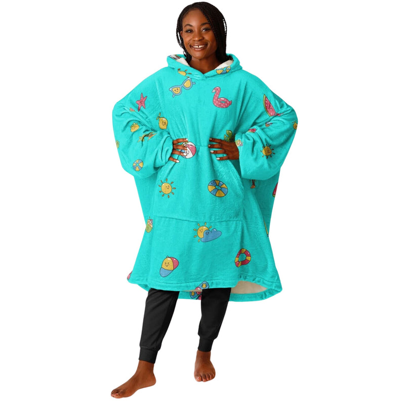 BEACH SLEEP HOODIE - Premium Soft Polyester Unisize Wearable Snug Hoodie Blanket With Plush Hood - GratiTea - Snug Hoodie Economy - AOP