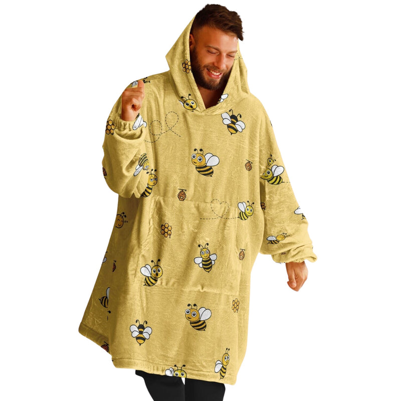 BEE SLEEP HOODIE - Premium Soft Polyester Unisize Wearable Snug Hoodie Blanket With Plush Hood - GratiTea - Snug Hoodie Economy - AOP