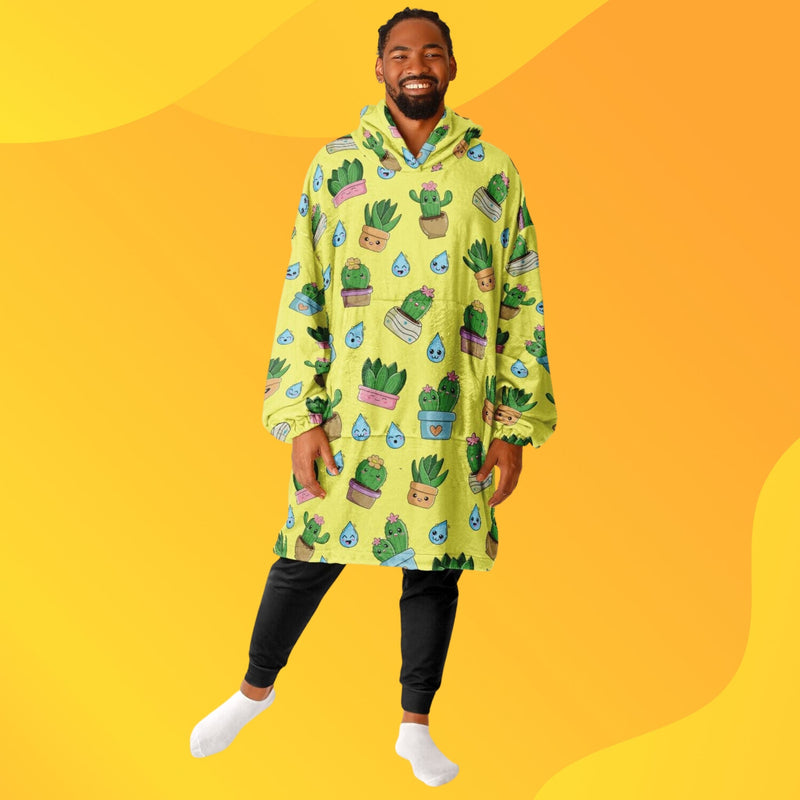 CACTUS SLEEP HOODIE - Premium Soft Polyester Unisize Wearable Snug Hoodie Blanket With Plush Hood - GratiTea - Snug Hoodie Economy - AOP