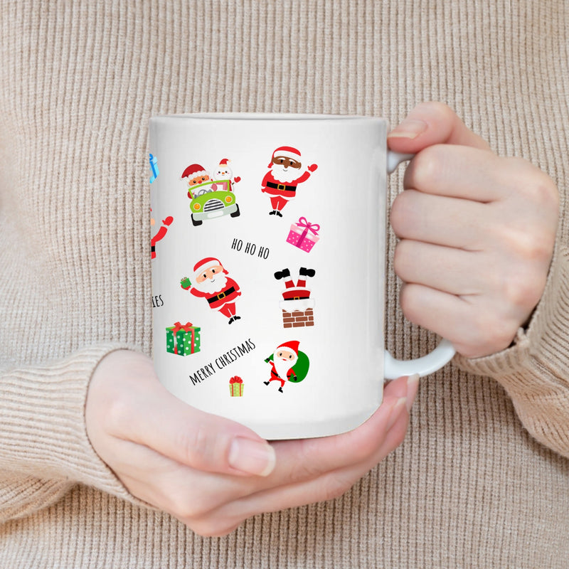 CHRISTMAS SANTA SEASONAL MUG - Premium Large White Round BPA-Free Cute Ceramic Coffee Tea Mug With C-Handle, 15OZ (5455474) - GratiTea - Mug