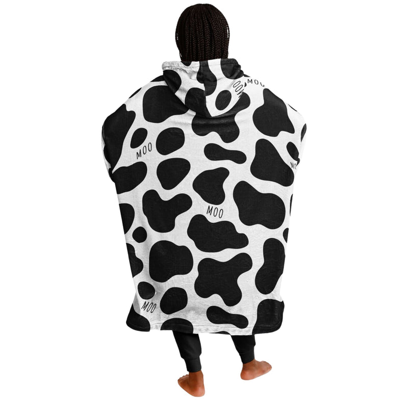 COW PRINT SLEEP HOODIE - Premium Soft Polyester Wearable Snug Hoodie Blanket With Plush Hood (4821780) - GratiTea - Snug Hoodie Economy - AOP