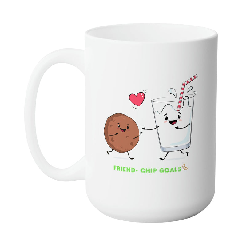 FRIEND-CHIP GOALS LOVE MUG - Premium Large White Round BPA-Free Cute Ceramic Coffee Tea Mug With C-Handle, 15OZ (1169318) - GratiTea - Mug