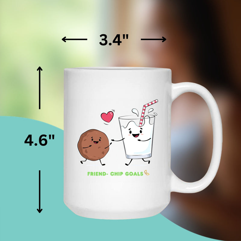FRIEND-CHIP GOALS LOVE MUG - Premium Large White Round BPA-Free Cute Ceramic Coffee Tea Mug With C-Handle, 15OZ (1169318) - GratiTea - Mug
