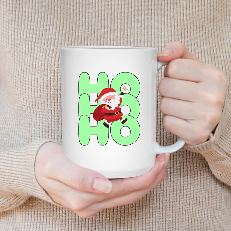 HOHOHO SEASONAL MUG - Premium Large White Round BPA-Free Cute Ceramic Coffee Tea Mug With C-Handle, 15OZ (4514800) - GratiTea - Mug