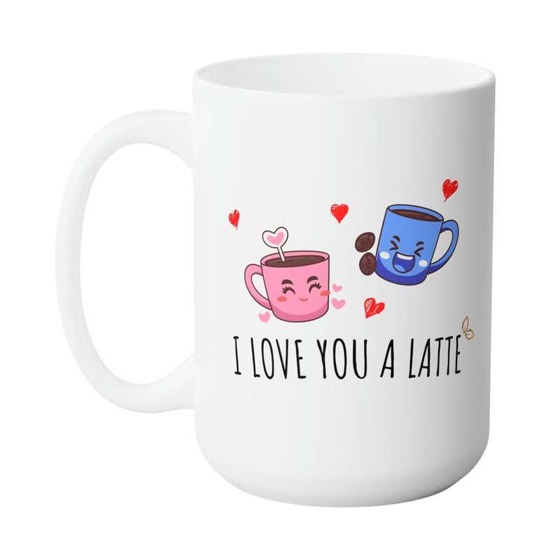 LATTE LOVE MUG - Premium Large White Round BPA-Free Cute Ceramic Coffee Tea Mug With C-Handle, 15OZ (0213089) - GratiTea - Mug