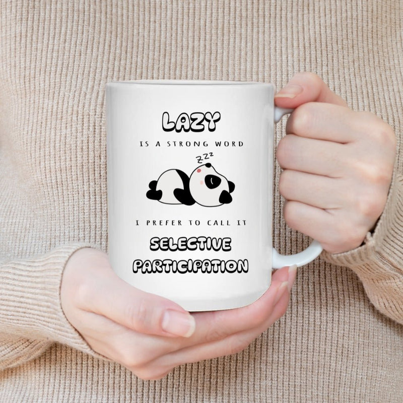 LAZY PANDA FUNNY MUG - Premium Large White Round BPA-Free Cute Ceramic Coffee Tea Mug With C-Handle, 15OZ (9840451) - GratiTea - Mug