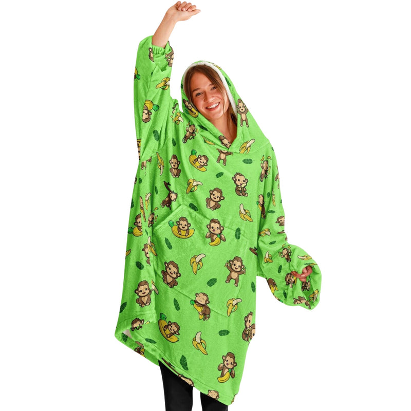 MONKEY SLEEP HOODIE - Premium Soft Polyester Unisize Wearable Snug Hoodie Blanket With Plush Hood - GratiTea - Snug Hoodie Economy - AOP