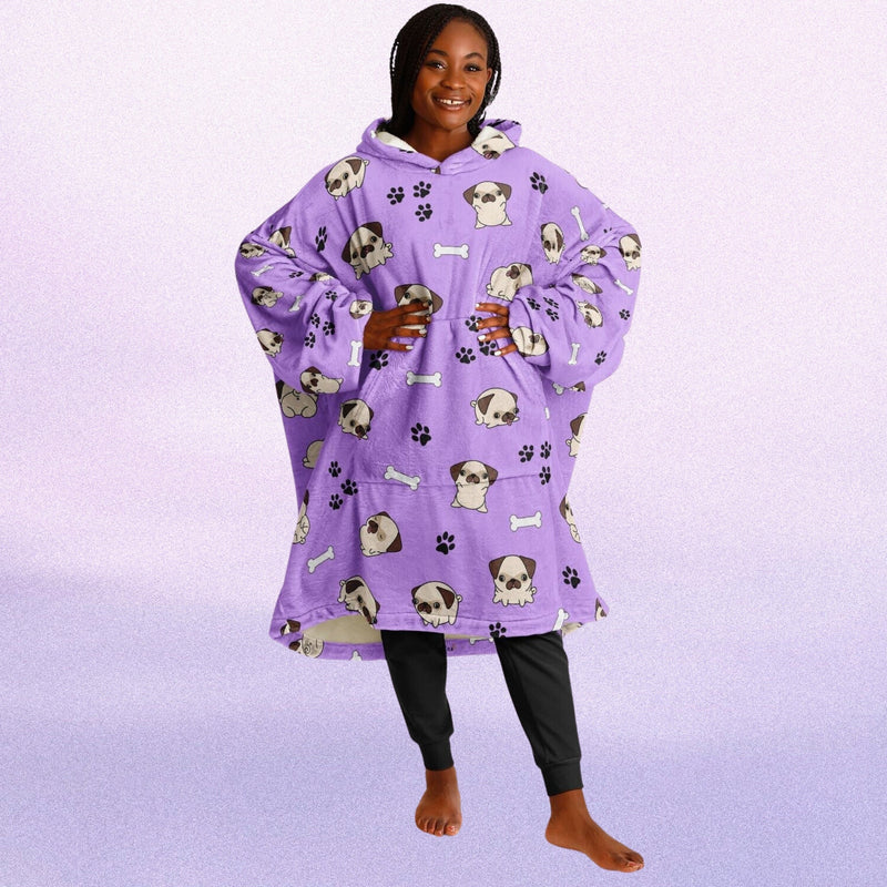 PUG SLEEP HOODIE - Premium Soft Polyester Unisize Wearable Snug Hoodie Blanket With Plush Hood - GratiTea - Snug Hoodie Economy - AOP