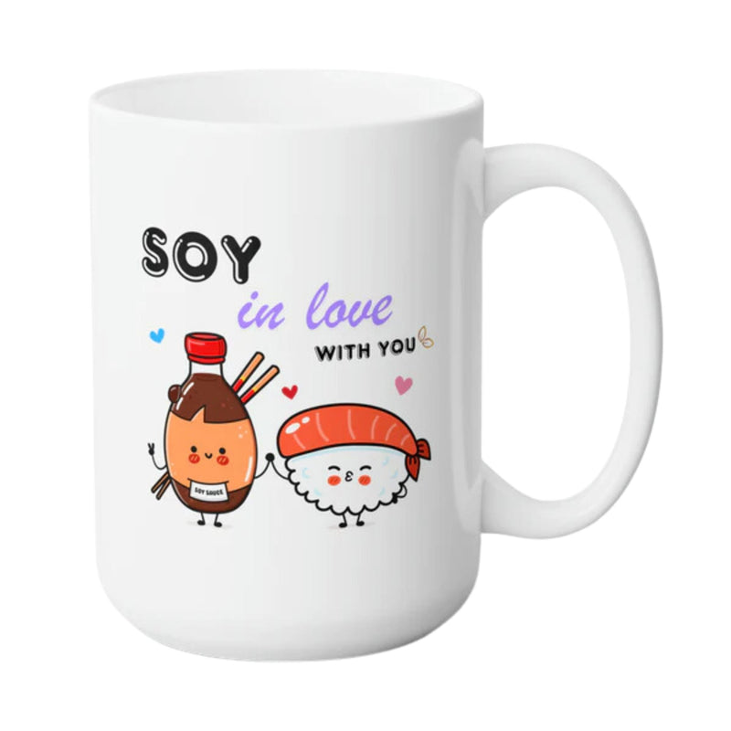 SOY IN LOVE MUG - Premium Large White Round BPA-Free Cute Ceramic Coffee Tea Mug With C-Handle, 15OZ (9689488) - GratiTea - Mug